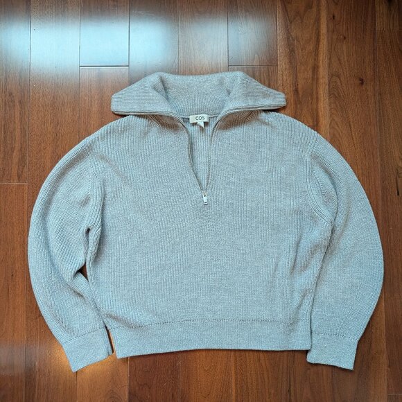 COS Heather Gray Half Zip Jumper Wool & Cotton Size L - Picture 1 of 10